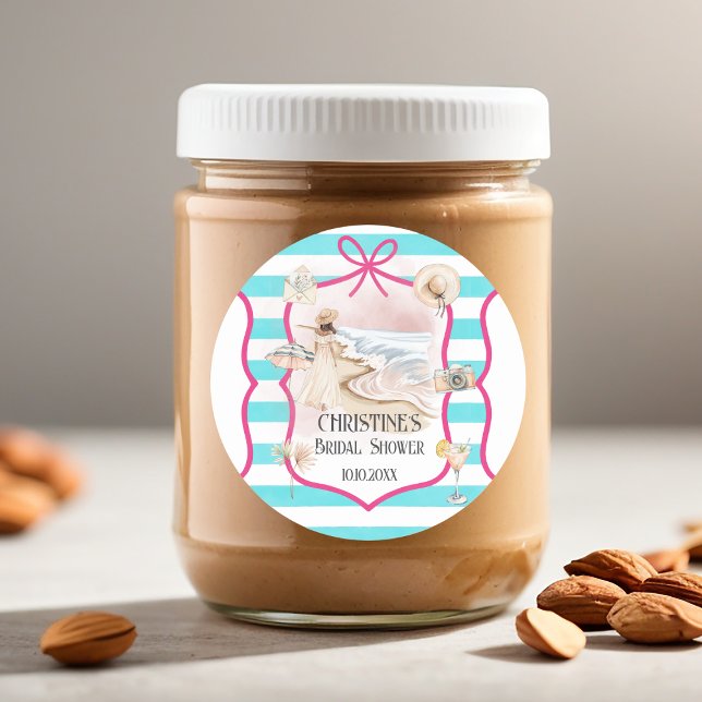 Summer Chic Beach and Waves Bridal Shower Classic Round Sticker (Creator Uploaded)