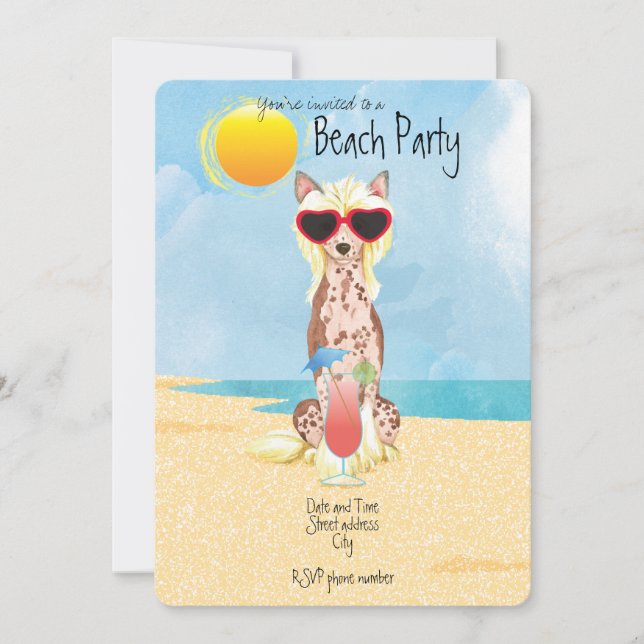 Summer Chinese Crested Beach Party Invitation (Front)