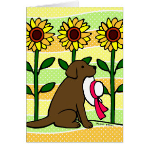 Summer Chocolate Labrador with Sunflowers