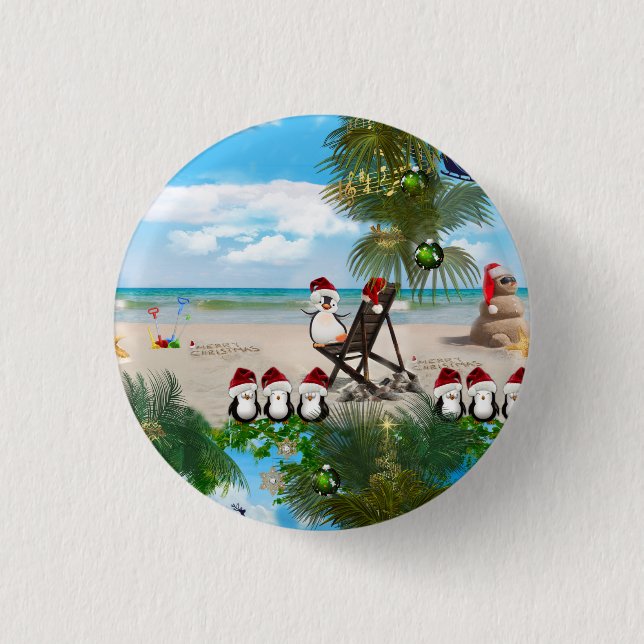 Summer Christmas Baby on the Beach repeat Design 3 Cm Round Badge (Front)