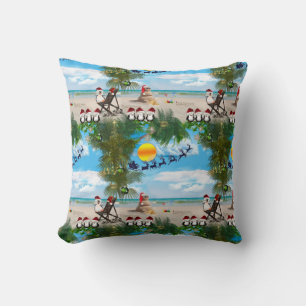 Summer Christmas Baby on the Beach repeat Design Cushion