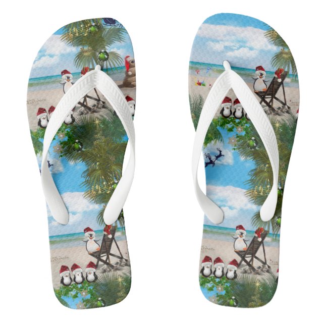 Summer Christmas Baby on the Beach repeat Design Thongs (Footbed)