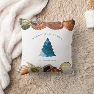 Summer Christmas Beach Seashell Custom Name Cushion