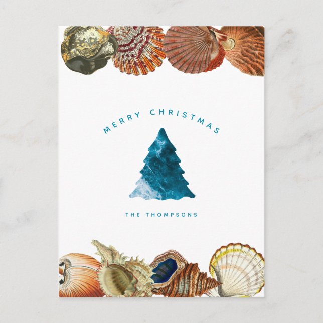 Summer Christmas Beach Seashell Custom Name Holiday Postcard (Front)