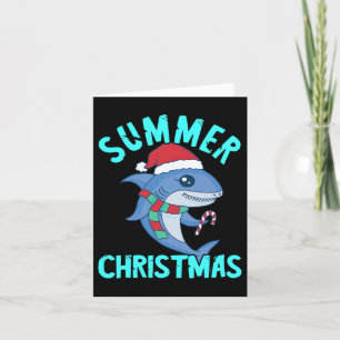 Summer Christmas In July Cute Santa Shark Fish Xma Card