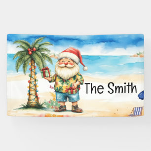 Summer Christmas  in July  Santa Claus on beach  Banner