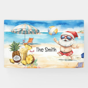 Summer Christmas in July Santa Claus on beach Banner