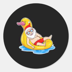 Summer Christmas In July Tropical Santa On Pool Su Classic Round Sticker