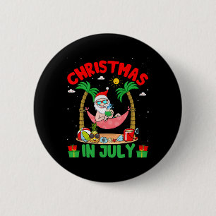 Summer Christmas In July - Tropical Santa Surfing 6 Cm Round Badge