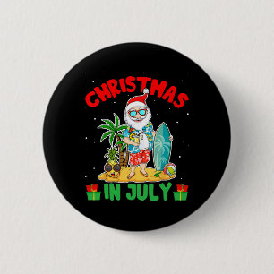 Summer Christmas In July - Tropical Santa Surfing 6 Cm Round Badge