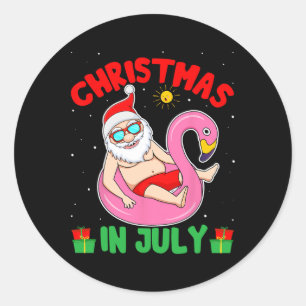 Summer Christmas In July - Tropical Santa Surfing Classic Round Sticker