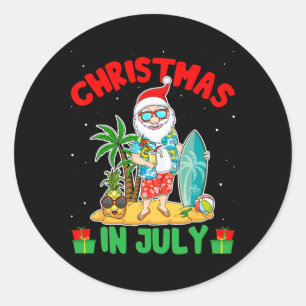 Summer Christmas In July - Tropical Santa Surfing Classic Round Sticker