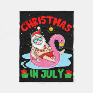 Summer Christmas In July - Tropical Santa Surfing  Fleece Blanket