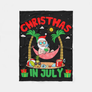 Summer Christmas In July - Tropical Santa Surfing Fleece Blanket