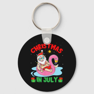 Summer Christmas In July - Tropical Santa Surfing Key Ring