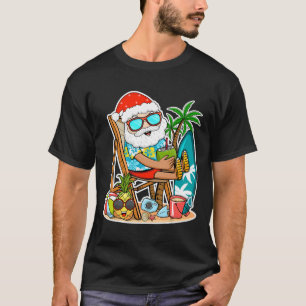 Summer Christmas In July - Tropical Santa Surfing T-Shirt
