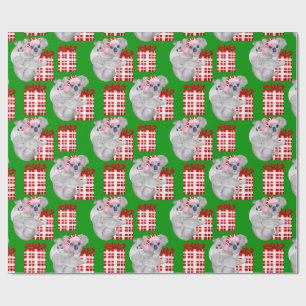 Summer Christmas Koalas Green Wrapping Paper