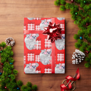 Summer Christmas Koalas Red Wrapping Paper