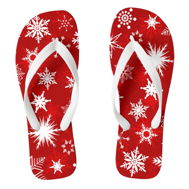 Summer Christmas red and white snowflake design Thongs (Footbed)