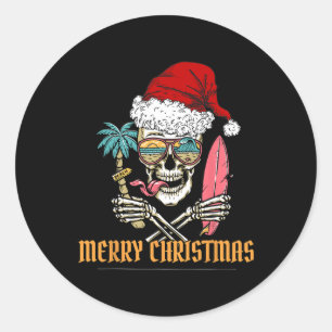 Summer Christmas Skeleton -- Cool Beach Surfing Sa Classic Round Sticker