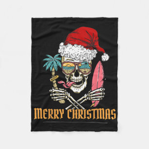 Summer Christmas Skeleton -- Cool Beach Surfing Sa Fleece Blanket