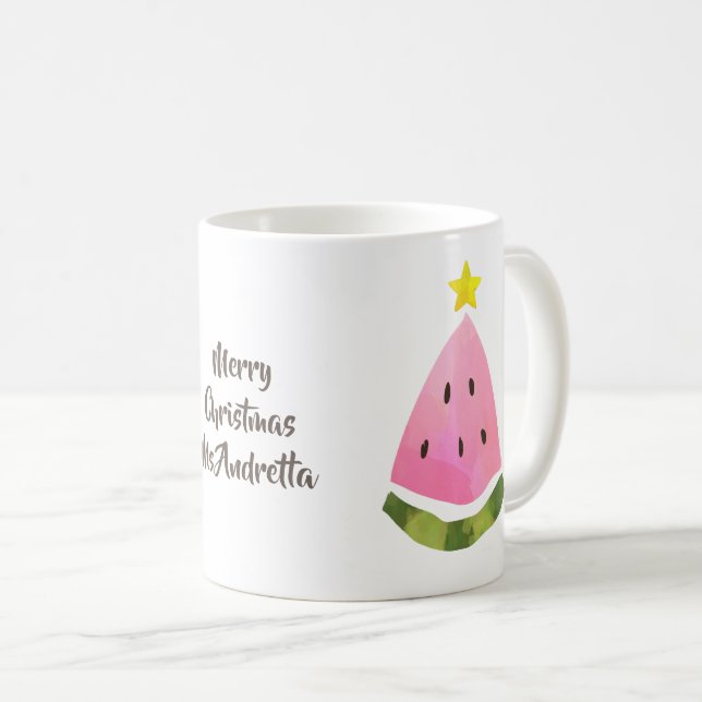 Summer Christmas Watermelon Tree Message Cup Mug (Front Right)