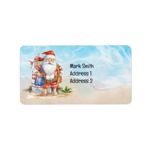 Summer Christmas with Santa Claus at beach Label