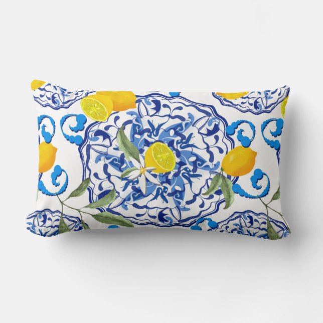 Summer citrus,boho ,bohemian,floral Mediterranean  Lumbar Cushion (Front)