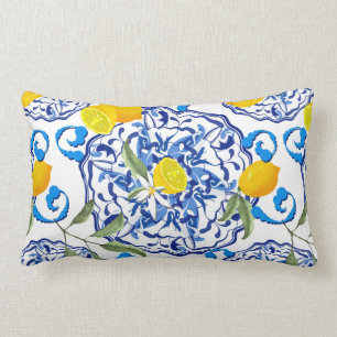 Summer citrus,boho ,bohemian,floral Mediterranean Lumbar Cushion
