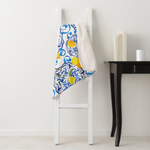 Summer citrus,boho ,bohemian,floral Mediterranean Sherpa Blanket