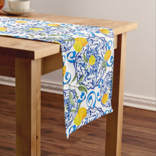 Summer, citrus,boho ,Sicilian style  Long Table Runner