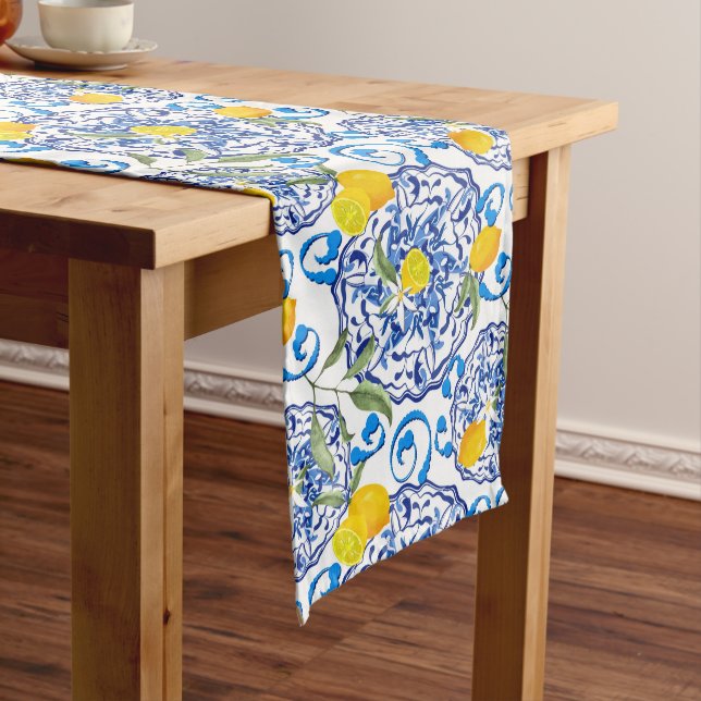 Summer, citrus,boho ,Sicilian style  Long Table Runner (In Situ)