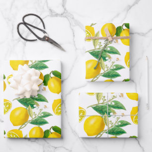 Summer, citrus ,floral Mediterranean style ,lemon  Wrapping Paper Sheet