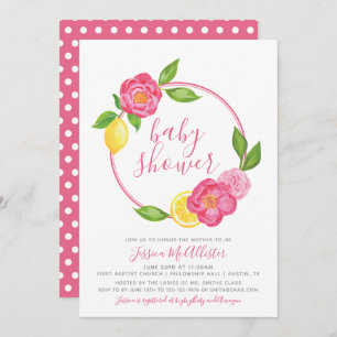 Summer Citrus Floral Wreath Girl Baby Shower Invitation