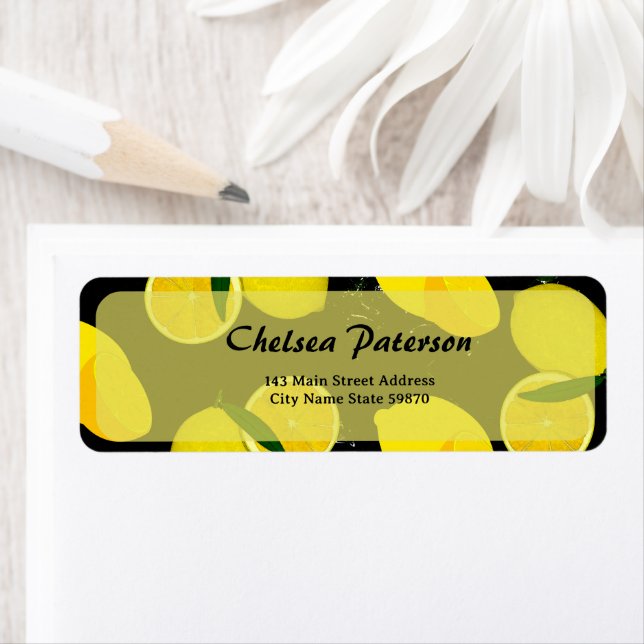Summer Citrus Lemon Black Yellow Return Address    Label (Insitu)