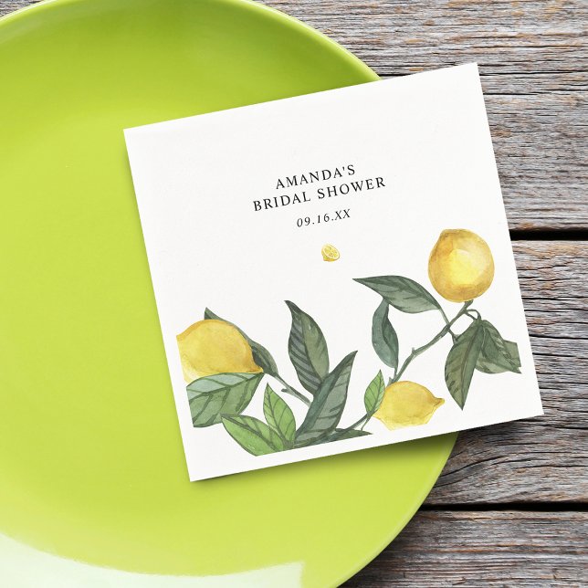 Summer Citrus Lemon Greenery Bridal Shower Napkin (Summer Citrus Lemon Greenery Bridal Shower Napkins)