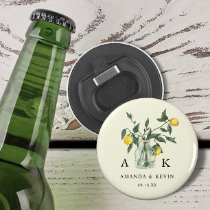 Summer Citrus Lemon Greenery Monogram Wedding Bottle Opener