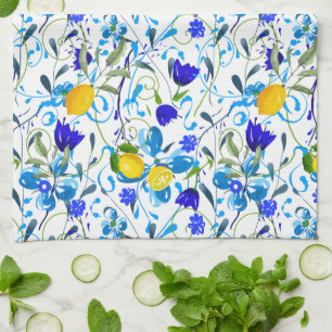 Summer citrus,lemons ,floral Mediterranean   Tea Towel