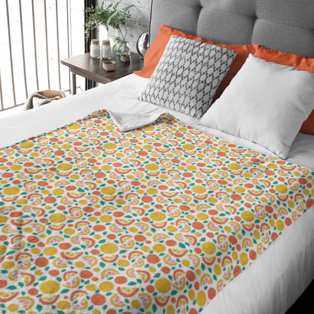 Summer Citrus Orange Grapefruit Pattern Fleece Blanket (Creator Uploaded)