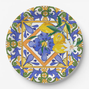 Summer,citrus,Sicilian,Mediterranean style,lemon,m Paper Plate