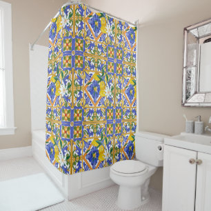 Summer,citrus,Sicilian,Mediterranean style,lemon,m Shower Curtain