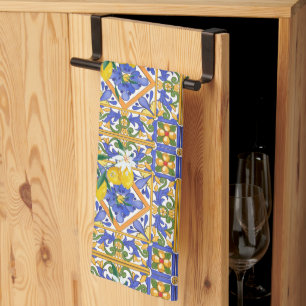 Summer,citrus,Sicilian,Mediterranean style,lemon,m Tea Towel