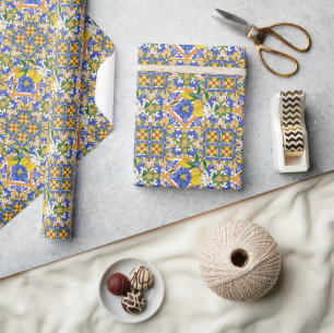 Summer,citrus,Sicilian,Mediterranean style,lemon,m Wrapping Paper