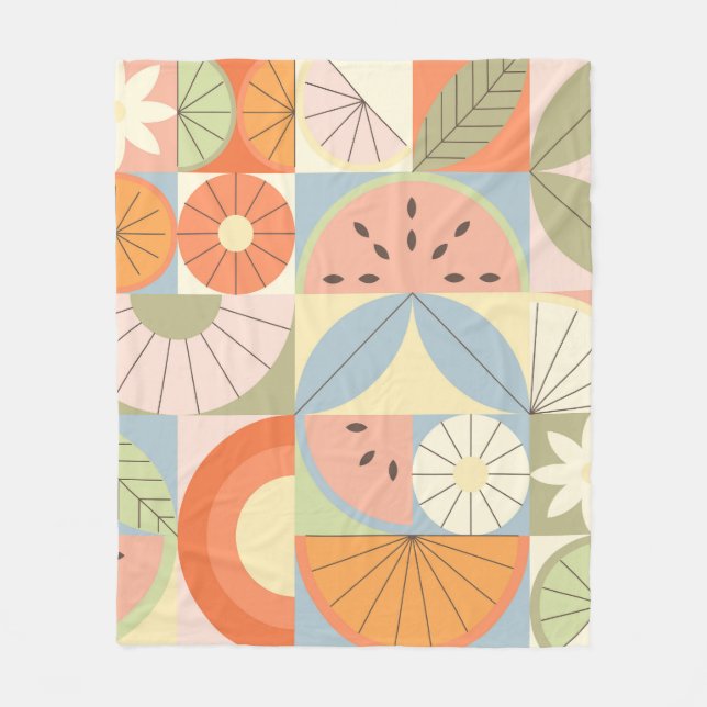 Summer Citrus Watermelon: Abstract Geometric Patte Fleece Blanket (Front)