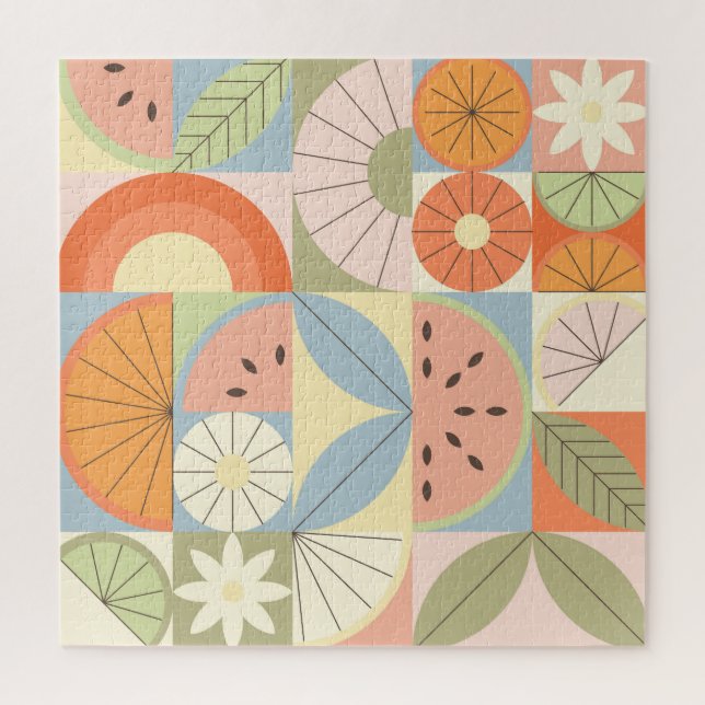 Summer Citrus Watermelon: Abstract Geometric Patte Jigsaw Puzzle (Vertical)