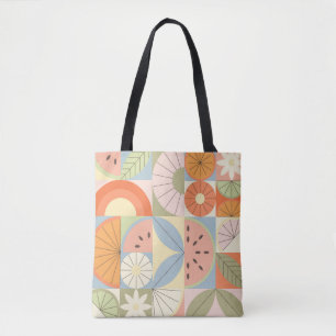 Summer Citrus Watermelon: Abstract Geometric Patte Tote Bag