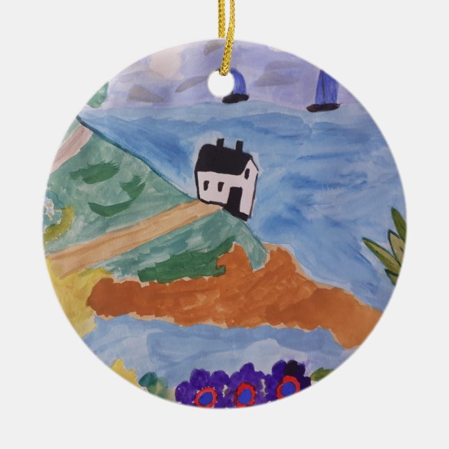 Summer Coast & Flower Ceramic Ornament (Front)