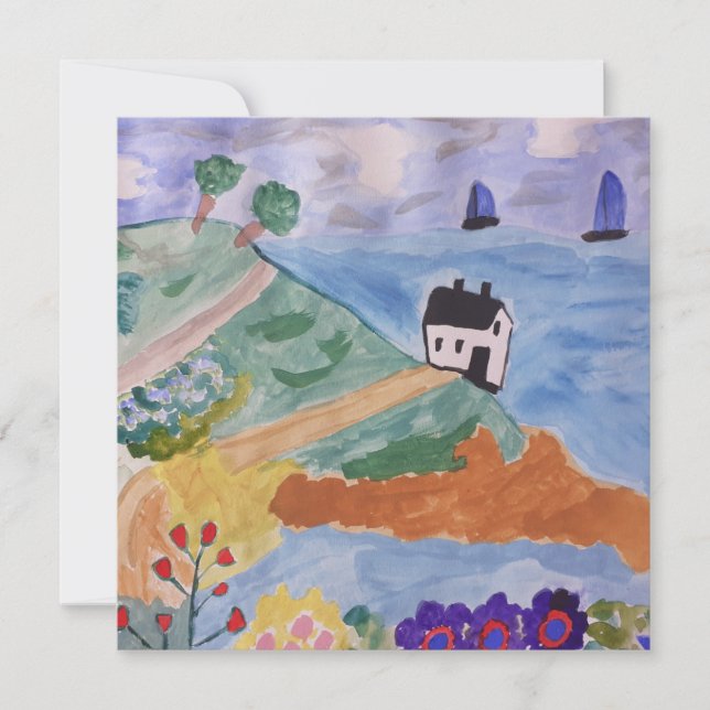 Summer Coast & Flower Flat Greeting Card (Front)