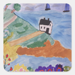 Summer Coast & Flower Square Sticker