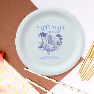 Summer Coastal Blue Mermaid Cowgirl Birthday Party Paper Plate